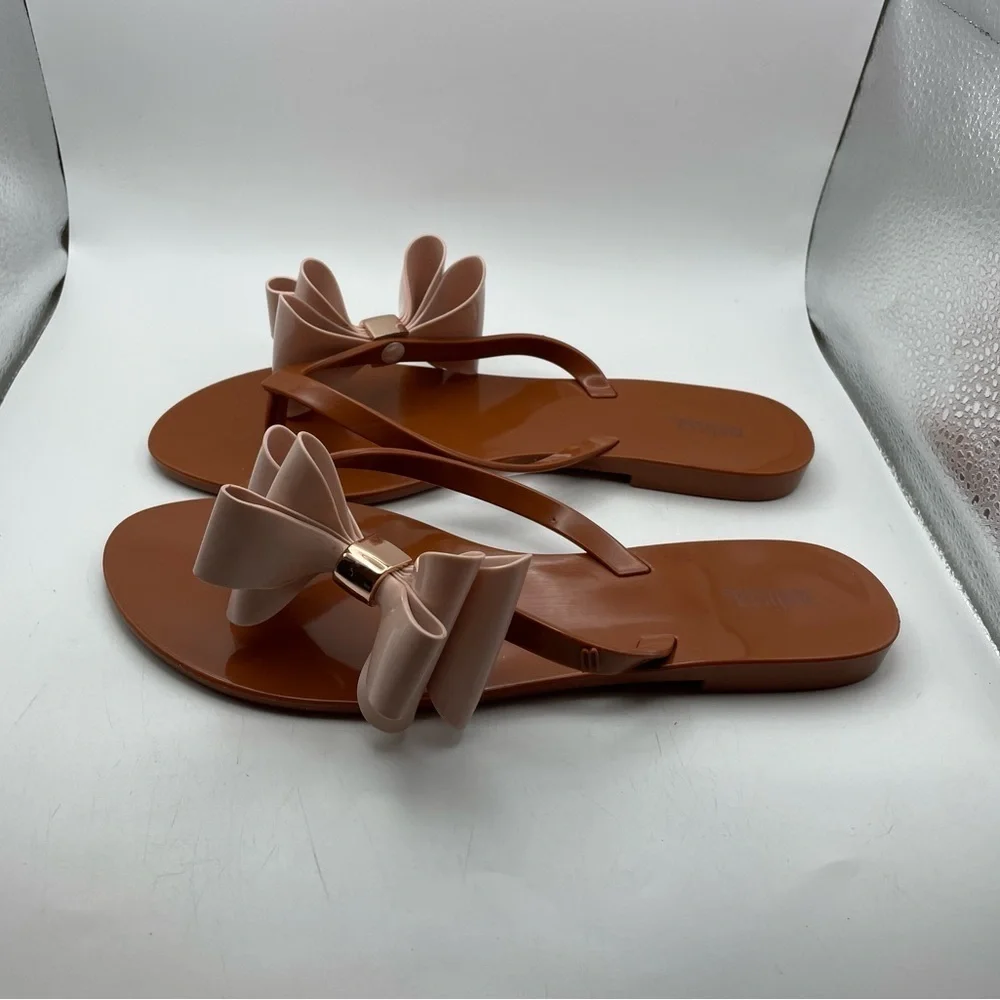 Melissa Pink Big bow womens jelly sandals size 8